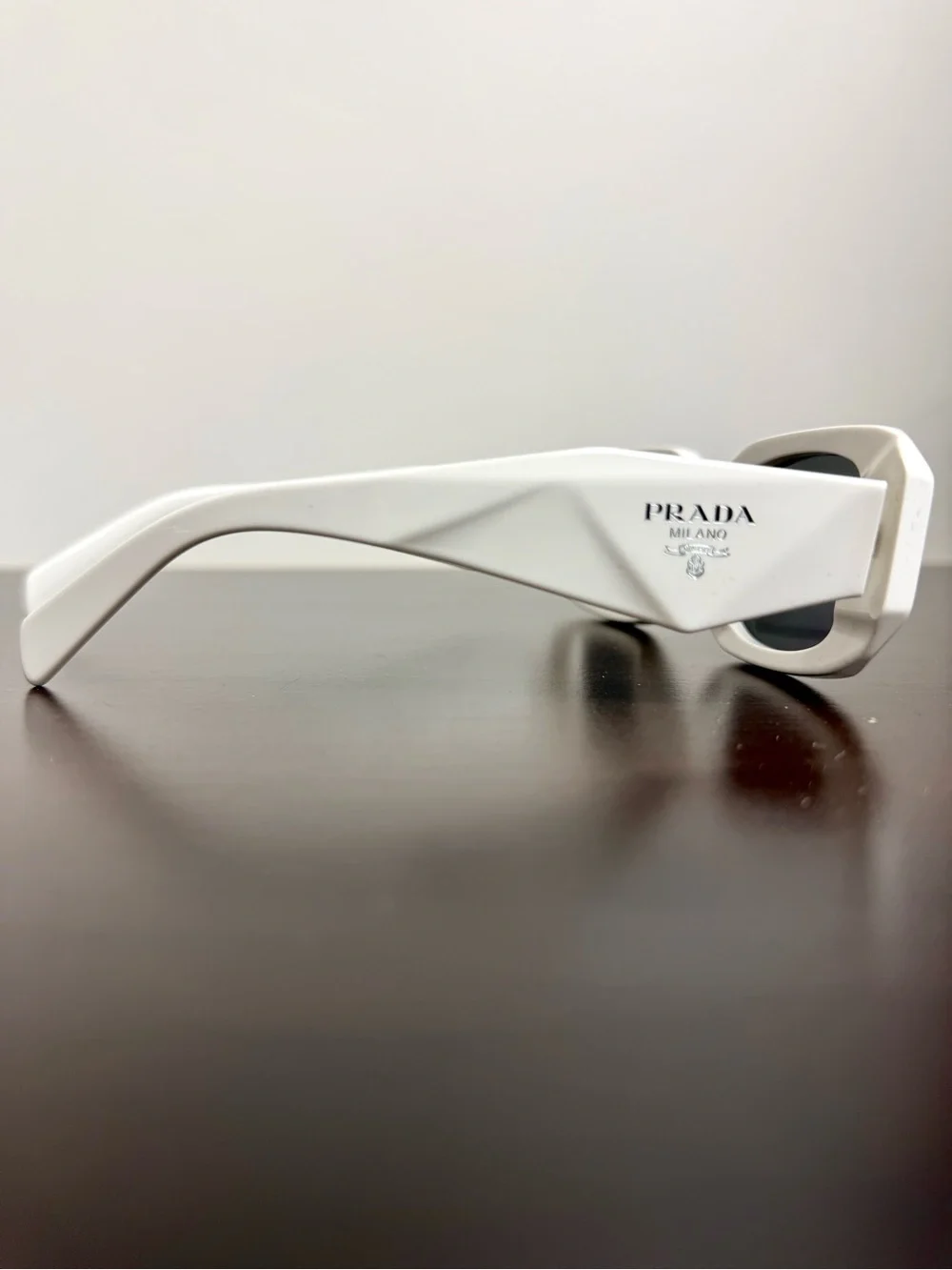 Prada White Oversized Angular Sunglasses with Dark Lenses
